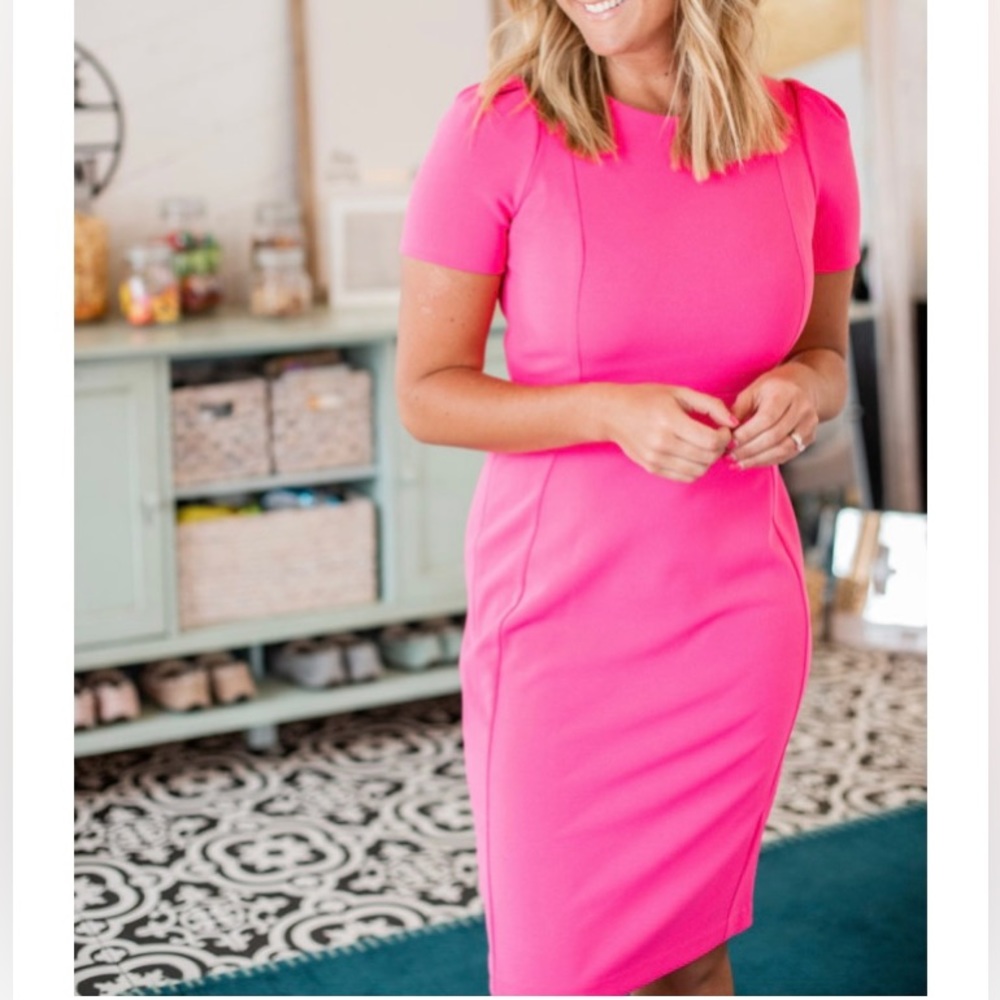 Hot pink knee length sheath dress